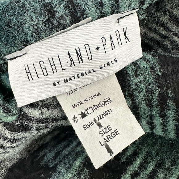 Highland Park Textured Plaid Sherpa Jacket Green Black Trim Streetwear Grunge L - Picture 4 of 10